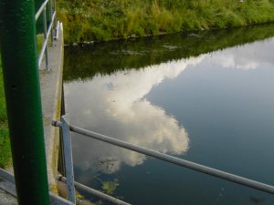 Clouds Reflected off Water Near Bridge Photograph